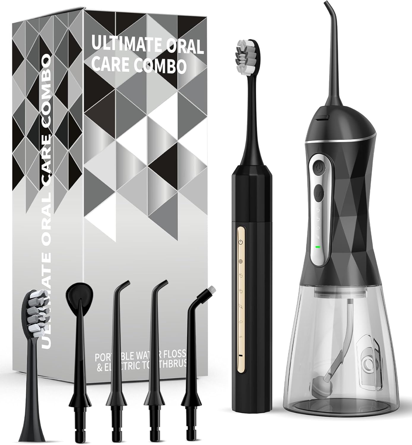 Lumivoid Water Flosser and Electric Toothbrush Combo,2-1 Oral Clean Kit, 5-Speed Sonic Electric Toothbrush & 4-Speed Portable Water Flosser to Clean Teeth and Protect Gum Health, IPX7 (Black-Set)