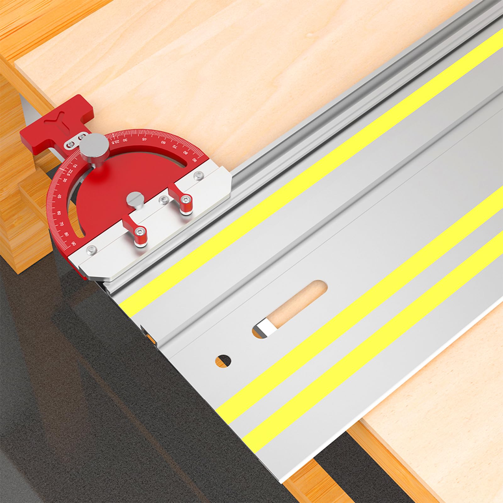 Guía de Ingletes para Sierra de Mesa, Accesorios de Riel Guía de Acero Inoxidable Dispositivo Auxiliar de Guía de ángulo Recto Multiángulo de -65° a 65° para Festool Riel