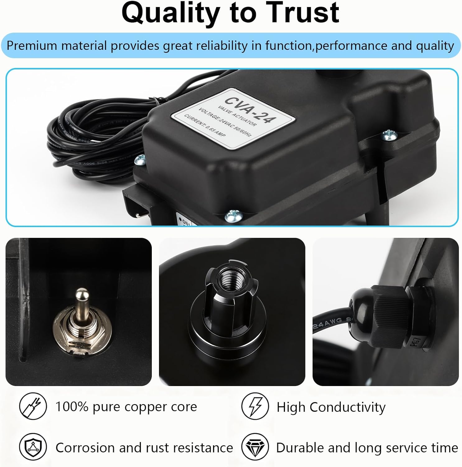 CVA-24T 24-Volt Pool Valve Actuator, Valve Actuator Replacement for 263045, 3-Port 180° Rotation Electric, 24VAC for Pools, Hot Tubs & Spas，High-Torque，include Installation Tool Kit