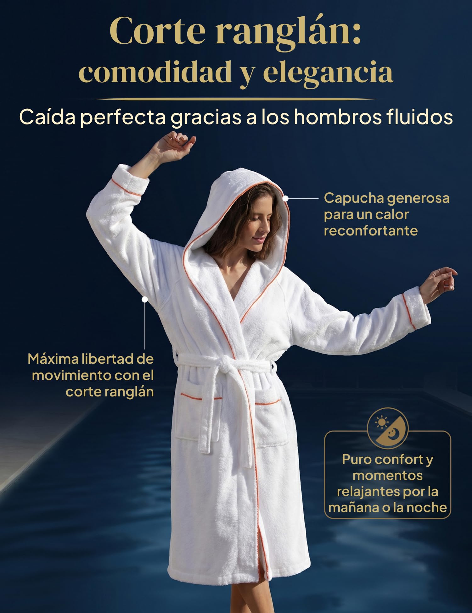 Albornoz para mujer con capucha de algodón suave - extra suave y cómodo - albornoz largo de felpa para sauna - certificado OEKO-TEX