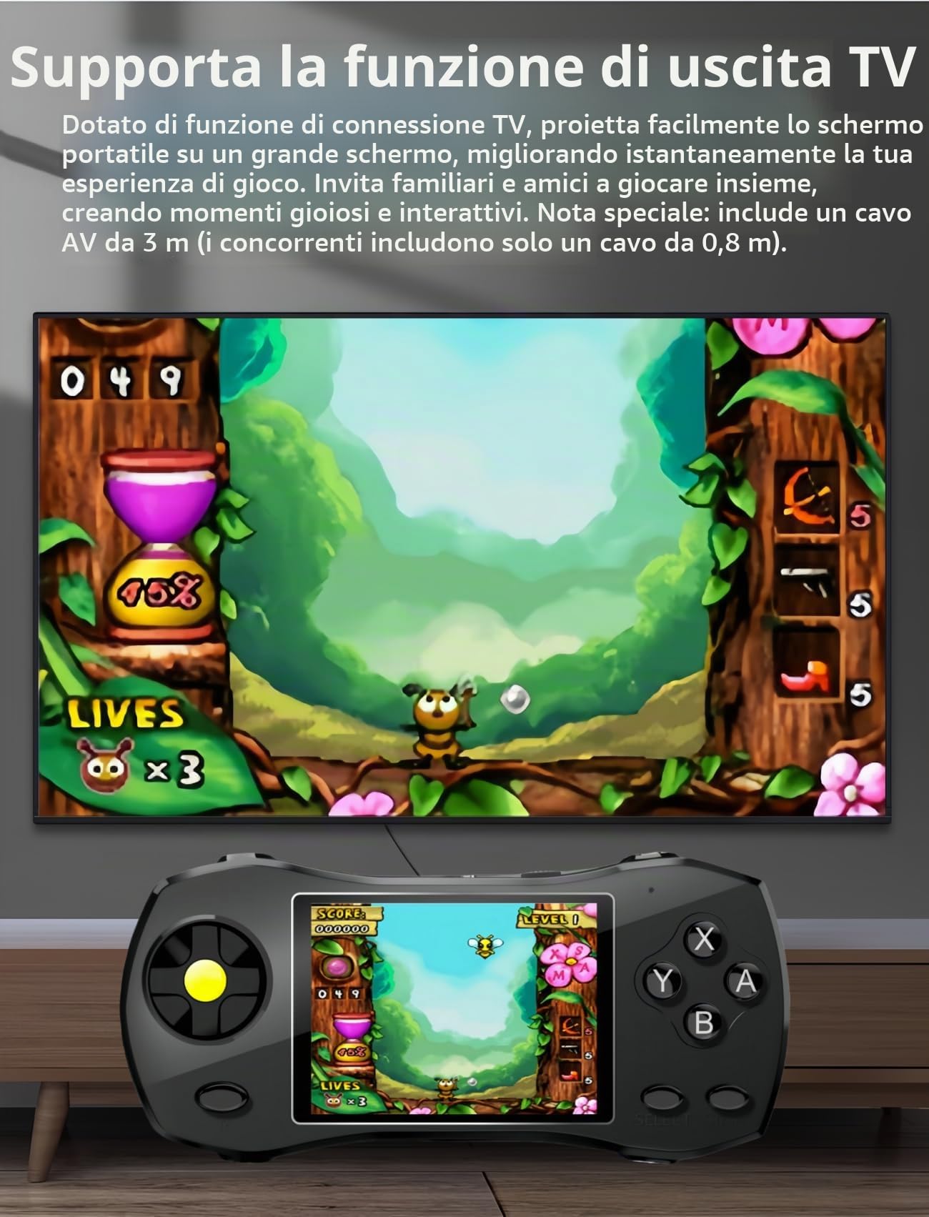 JXD 3.0" HD Videogioco Portatile per Bambini Design di Auto Sportiva 250 Giochi a 64 bit Preinstallati Collegabile alla TV Giocattoli Puzzle Retrò Portatili per Bambini Scelta