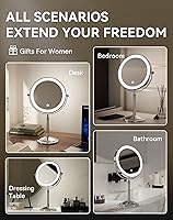 Vista 6 de DOWRY Espejo de maquillaje iluminado recargable de 4000 mAh, espejo de tocador de 20 aumentos, espejo giratorio de dos caras para mujeres, esposa