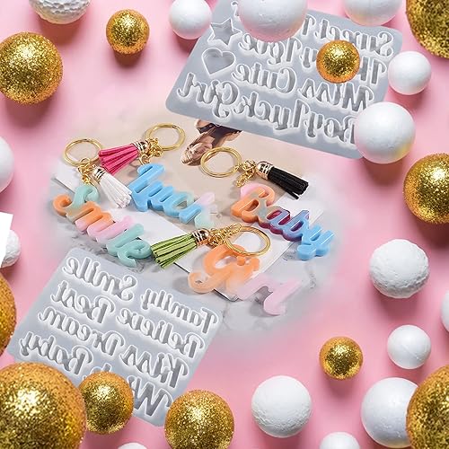 Miniatura 4 de ZQYSIING - Paquete de 2 moldes de silicona de resina del alfabeto, moldes de silicona con letras de bendición para llavero, joyería, collar, aretes,