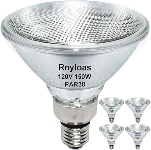 Rnyloas PAR38 - Luz de inundación halógena, paquete de 4 bombillas de inundación de larga vida útil 150 W 120 V PAR38 regulable, bombilla PAR38 de