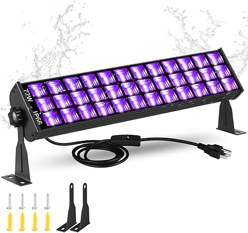 Barra de luz negra de 72 W, luz negra LED impermeable IP66 con enchufe+interruptor+cable de 5 pies, luces negras para fiesta brillante, barra de luz