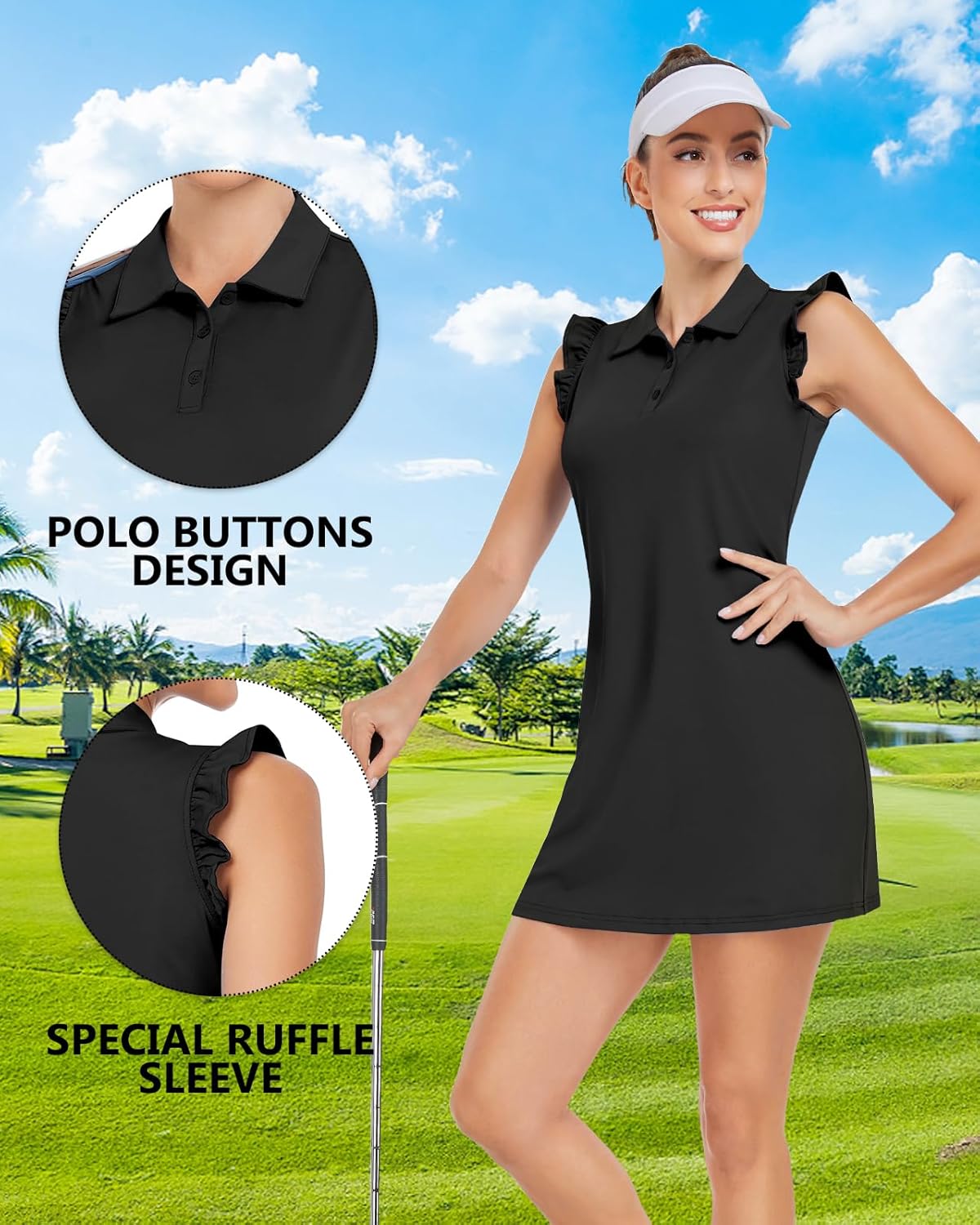 WOWENY Tennis Dress Polo Buttons Golf Dresses with Built in Shorts and Pockets Ruffle Sleeveless Athletic Workout Dress - Image 4