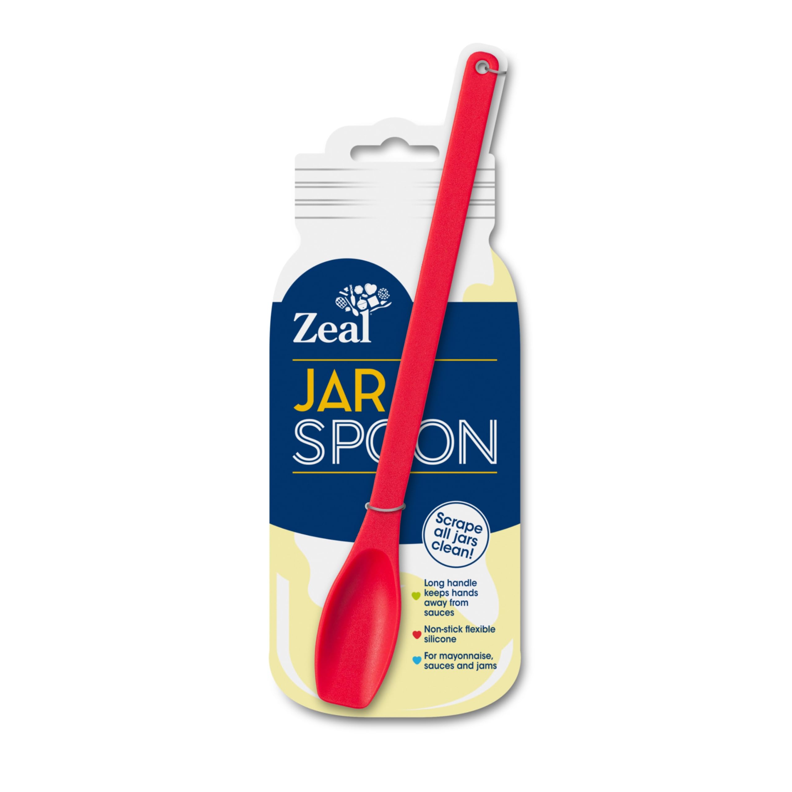 Zeal Silicone Jar Spoon, Long Handle Jar Scraper for Mayonnaise, Jam & Sauces, Flexible BPA Free Silicone Scraper Spoon, 24cm