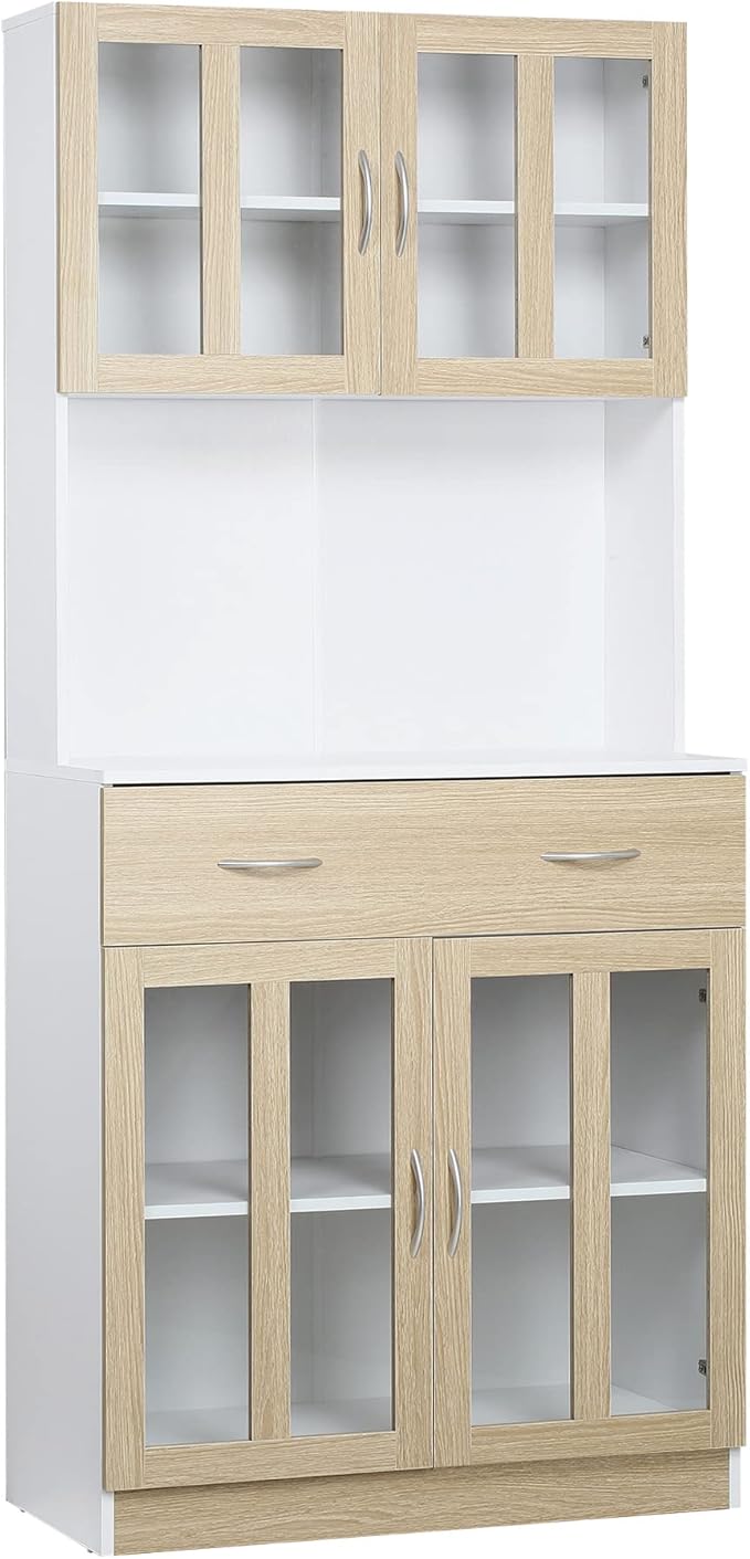 HOMCOM Küchenschrank Hochschrank Küchenbuffet mit Glastüren ...