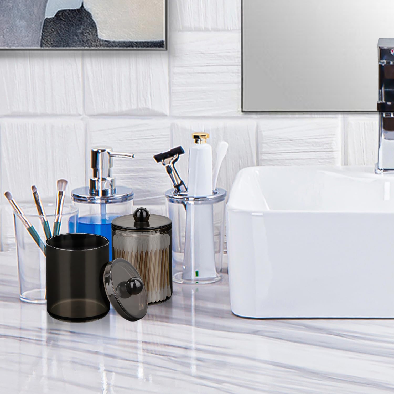 Dispensador de almohadillas redondas, organizador de cosméticos, 3 soportes para bastoncillos de algodón