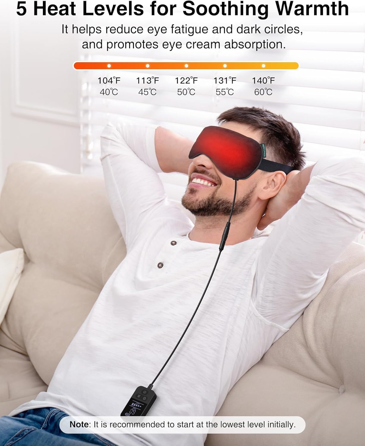 Heated Eye Mask for Dry Eyes, Electric Eye Mask with 2500mAh Battery, Washable Cover, Warm Eye Compress for Sleep and Relaxation, Rechargeable - Image 3