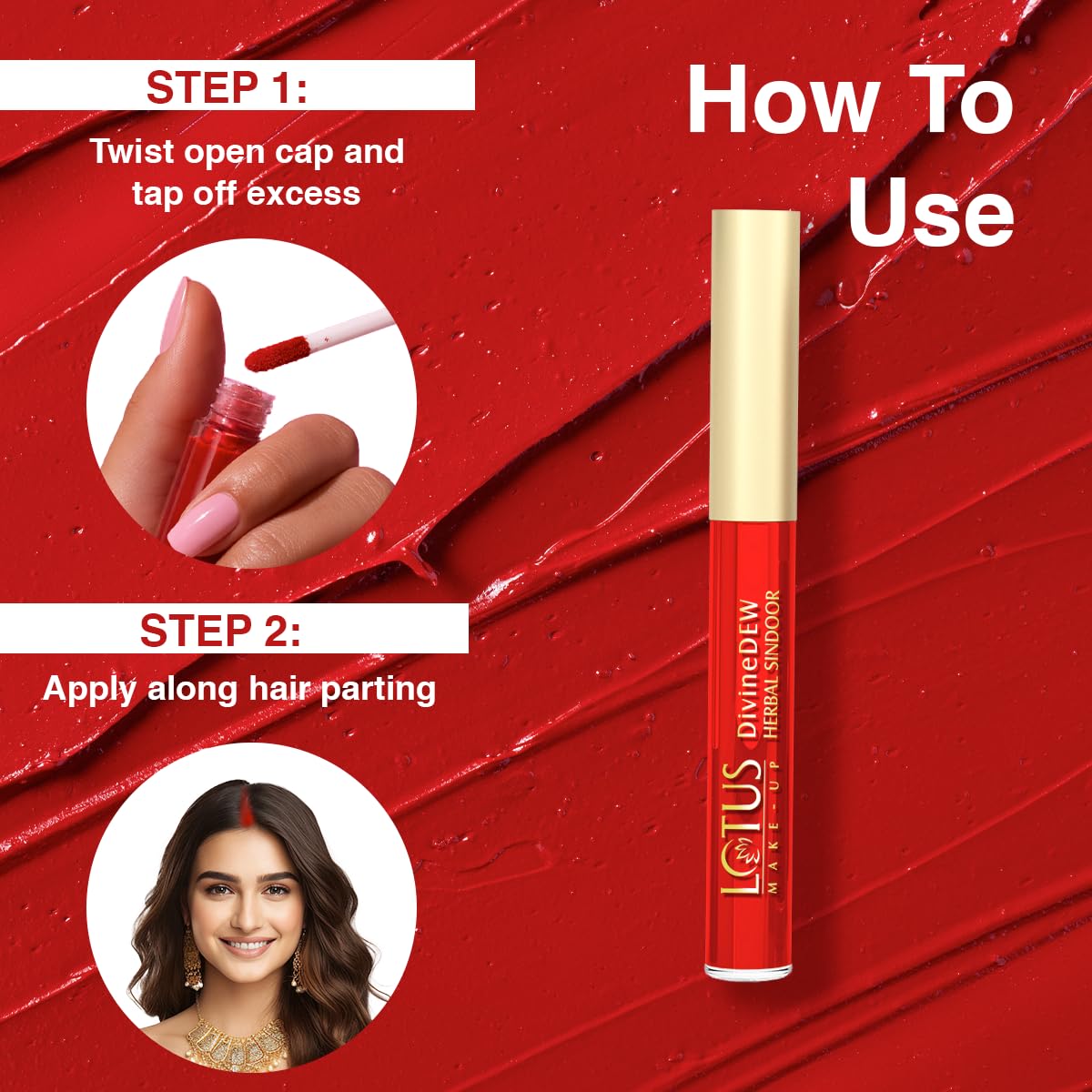 Lotus Make-Up Divine Dew Herbal Sindoor Love Drop | Waterproof | Long-Lasting, Smudge-Proof & Fade-Proof | Sponge Tip Applicator | Botanical Extracts | Mercury Free | Travel Friendly | Red | 5.4 ml 4