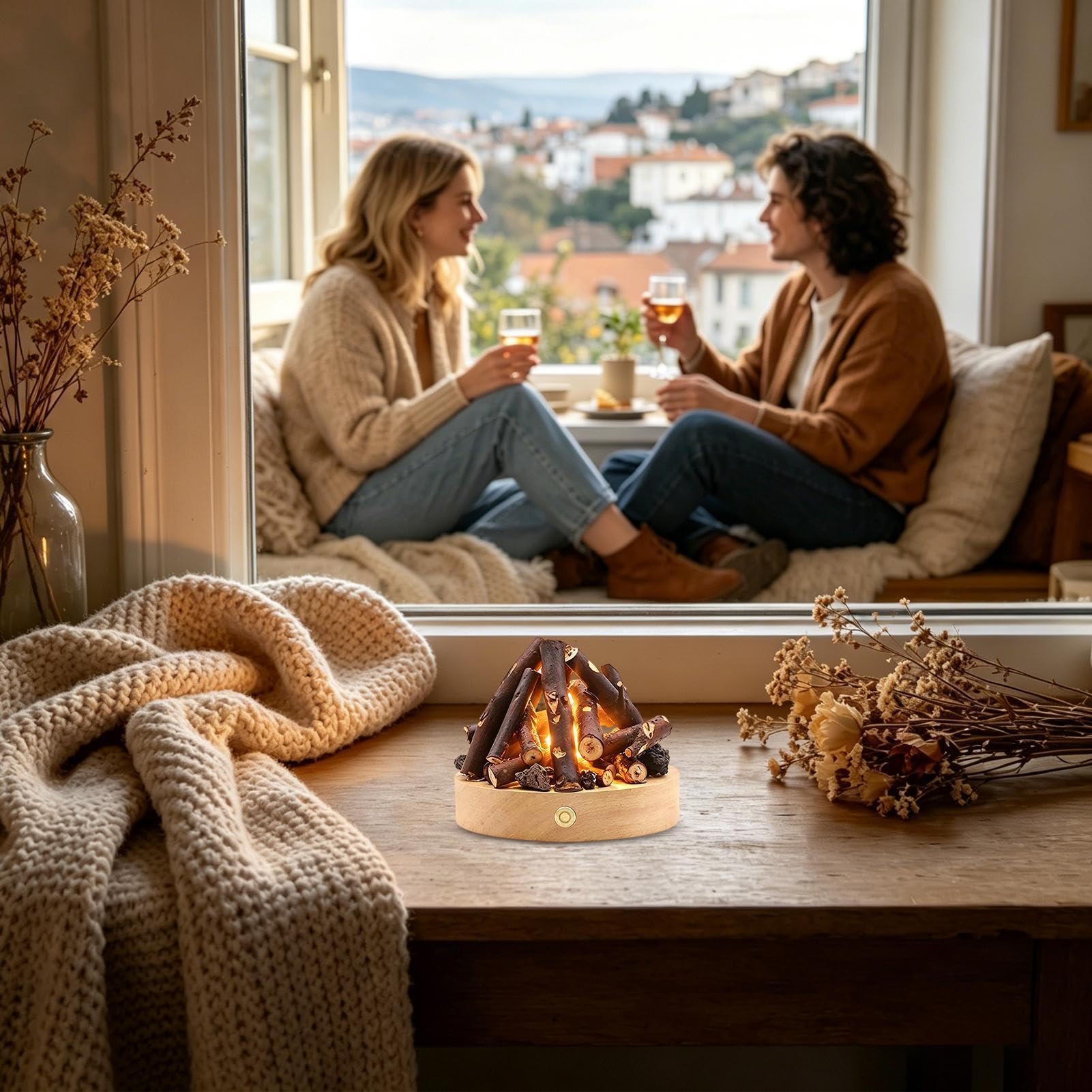 Lampada a Tavolo per Comodino Illuminazione A Falò Con Controllo Touch | Lampada LED Comodino Per Sonno E Riposo Adatto per la Camera da , Mensola, Angolo di Studio, Bambini e Bambine, Ragazzi e R