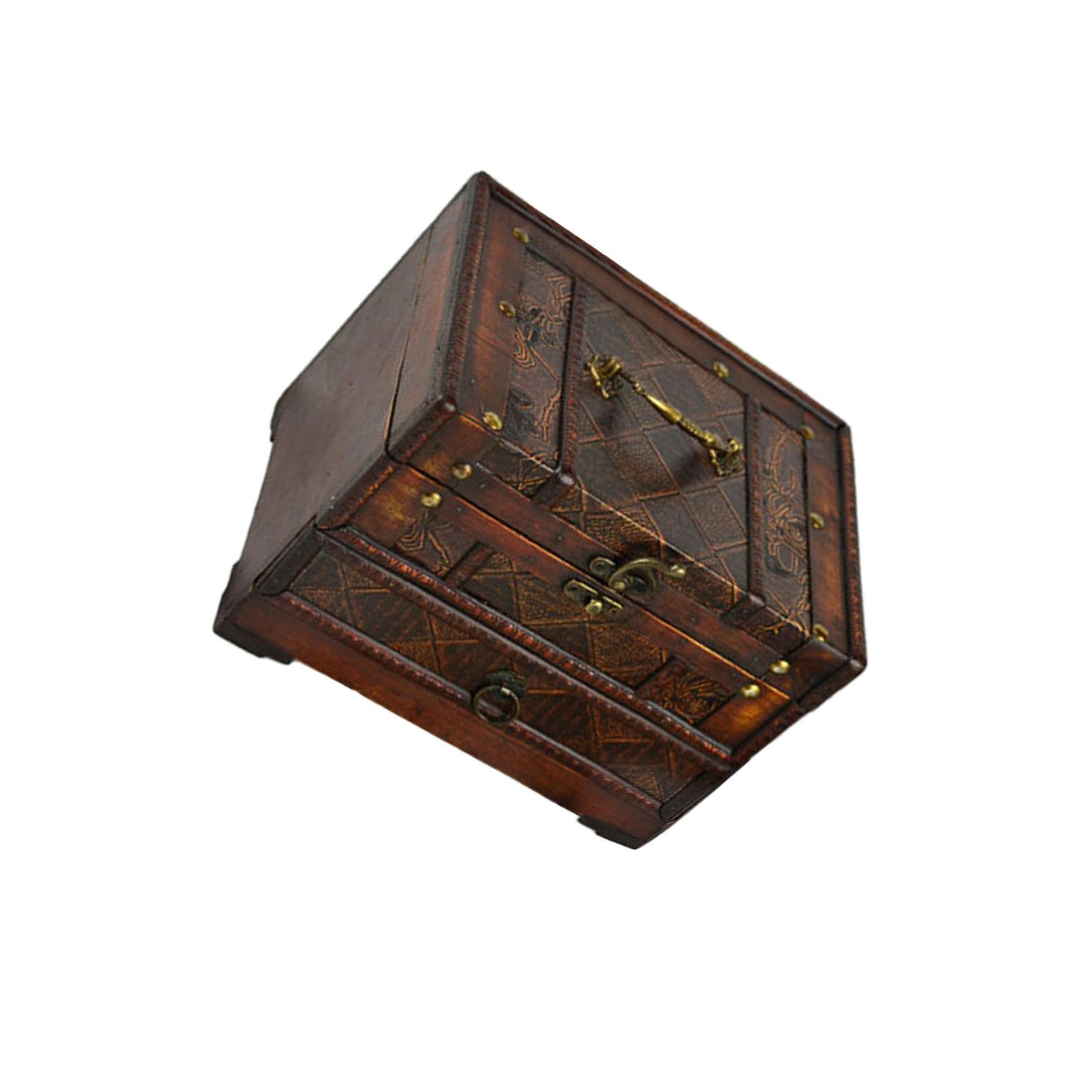PIXZCSA Jewelry Case Vintage Wooden Jewelry Box Large Capacity, Style D