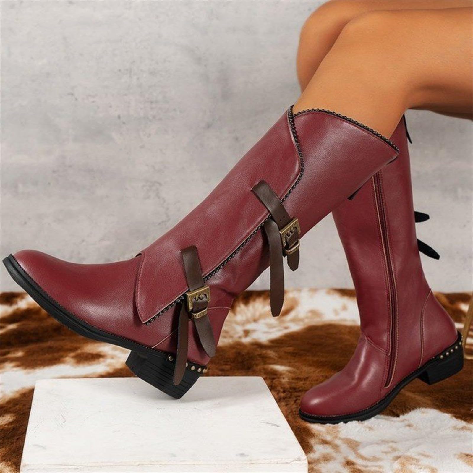 Stivali Pioggia Donna Fashion Pelle Antiscivolo Per E Lacci Sotto Con Motivo Stampato Stivali Overknee Da Western Generisch Stivaletti Da In Pelle Antiscivolo Leggero Scarpe
