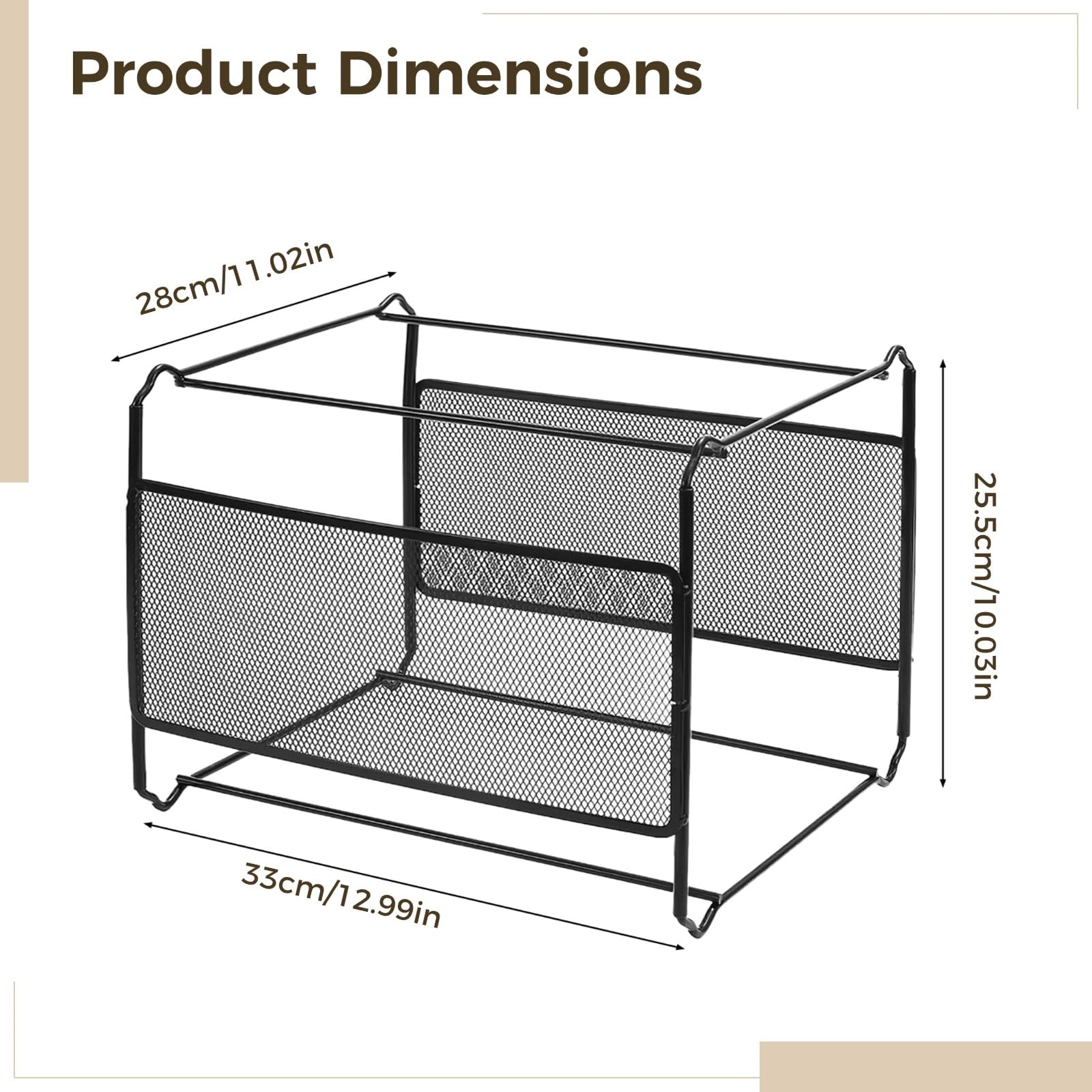 Organizador de archivos colgante, estante de malla de metal inoxidable para carpetas de tamaño A4, contenedor de almacenamiento de escritorio negro para oficina, hogar, escuela, diseño de