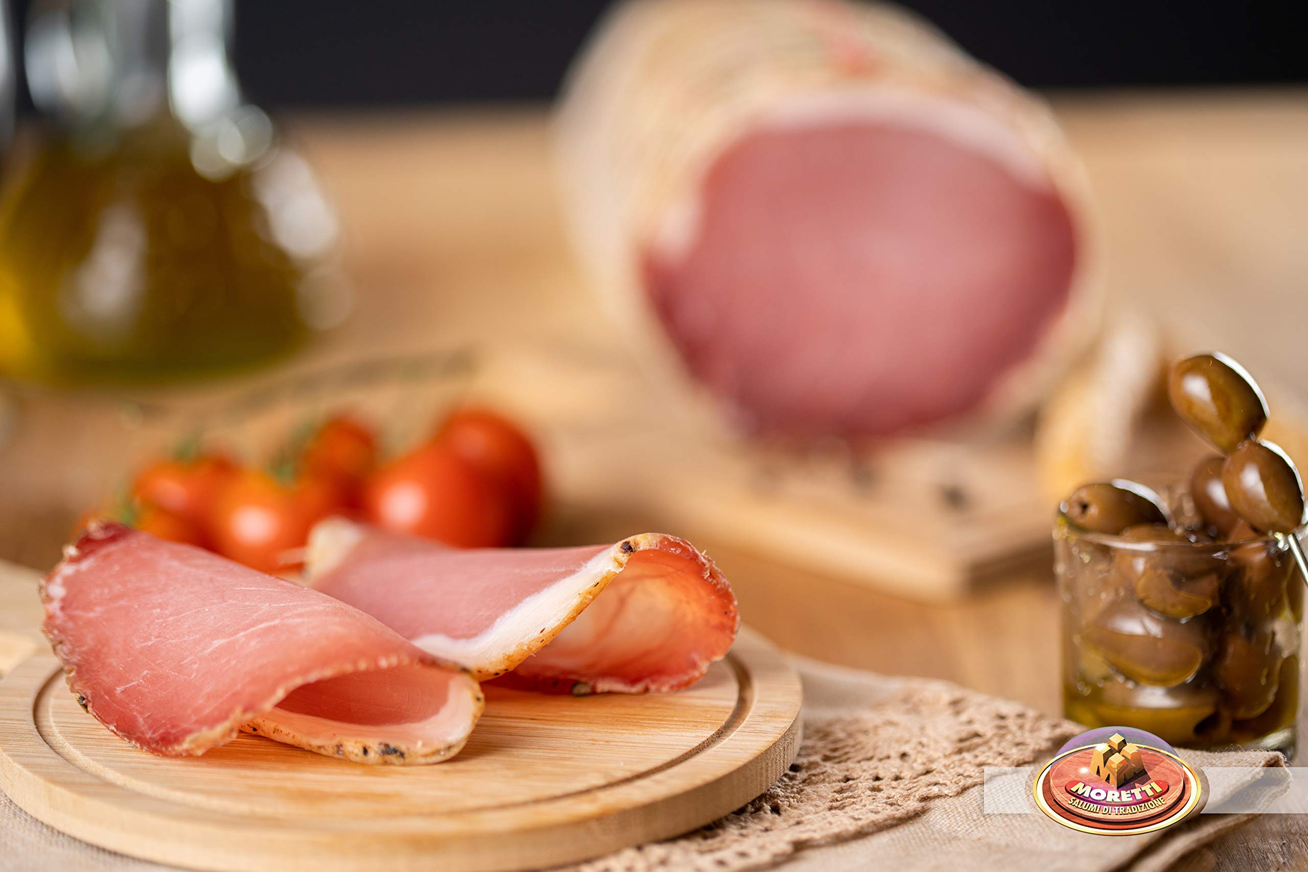 Moretti® | Lomo | Bresaola de cerdo | Envasado al vacío alrededor de 800g / 900g | Filete magro seco sazonado artesanalmente | Sin OMG | En tabla de cortar de madera de aliso de regalo