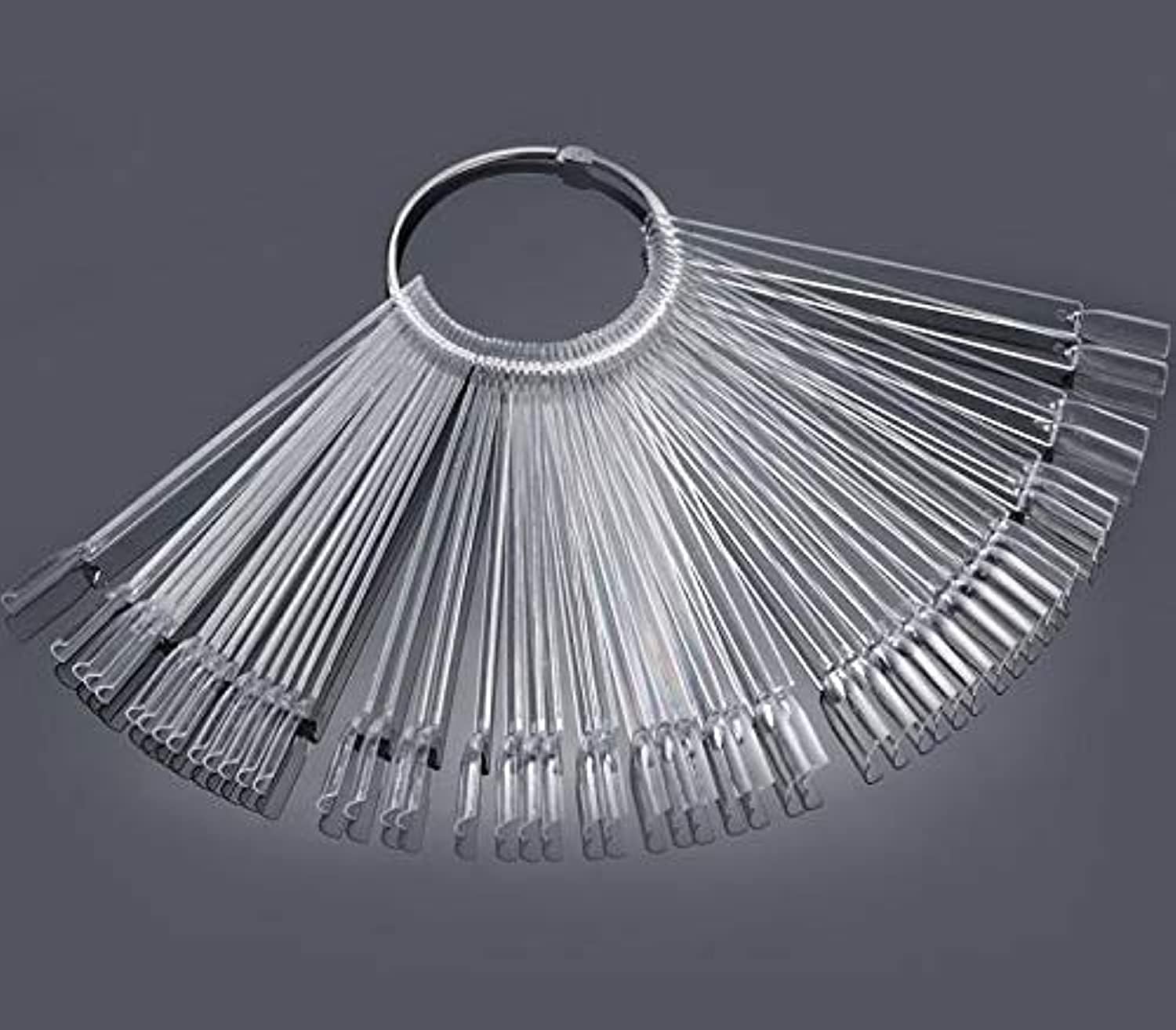 50 PCS Transparent Fan-shaped Nail Art Tips Display Polish Board Display Practice Sticks Tool(Transparent)