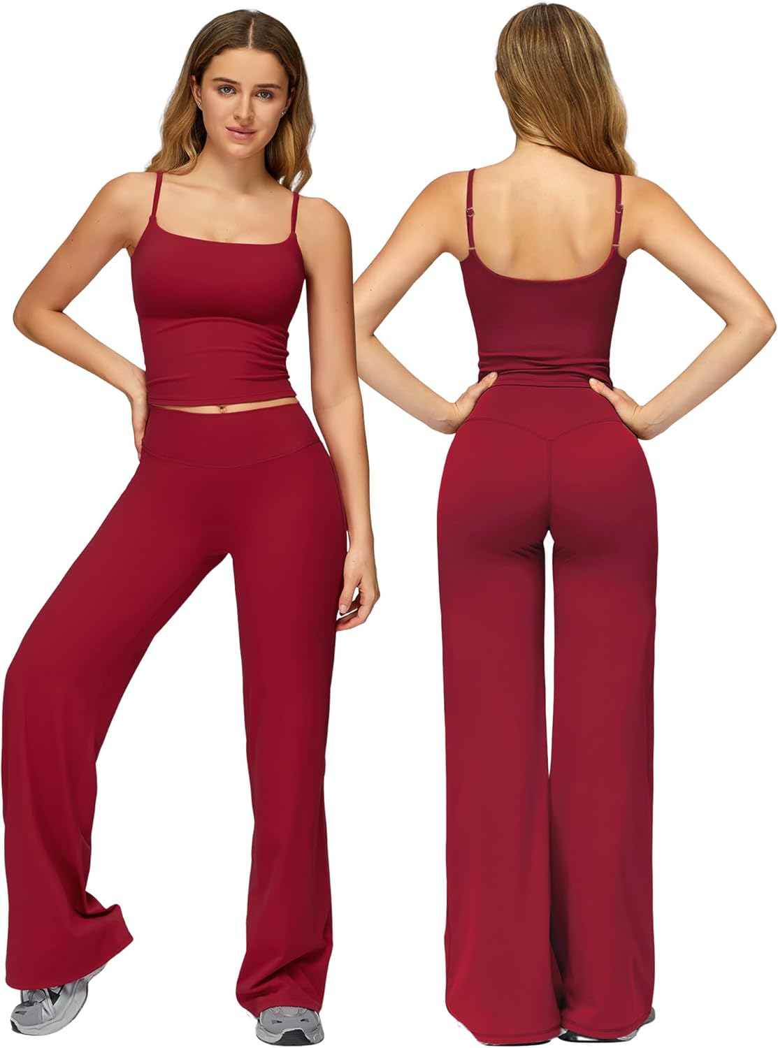 ABOCIW Womens Workout Sets 2 Piece Spaghetti Straps Crop Top Straight Leg Yoga Pants Yoga Pilates Outfits