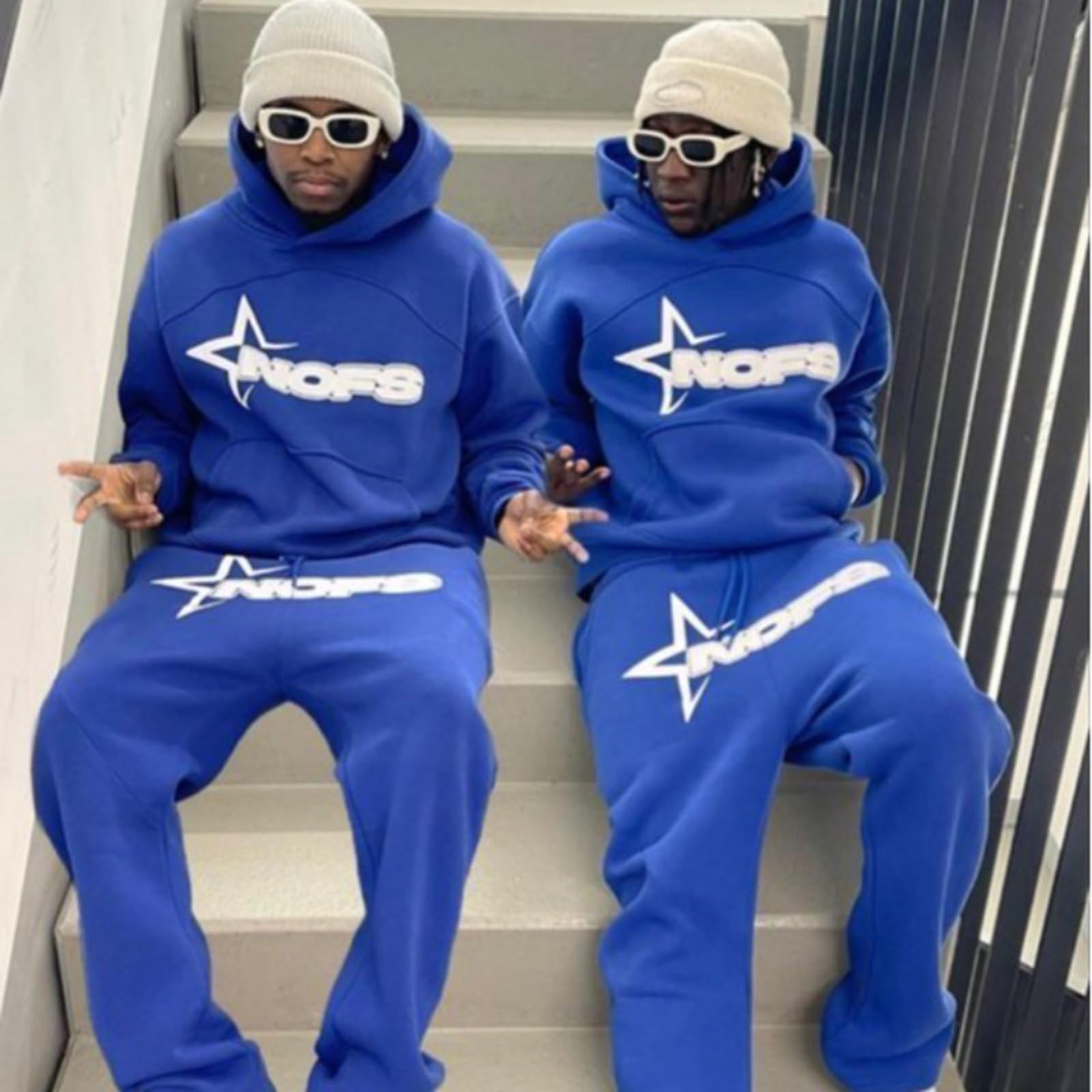 Trainingsanzug Herren NOFS Tracksuit 2 Teilig Y2k Hoodie und Sporthose Baggy Jogginganzug Hip Hop Streetwear Buchstaben Druck Sport Freizeitanzug Atmungsaktiv Hausanzug Geschenk Junge Papa Freund
