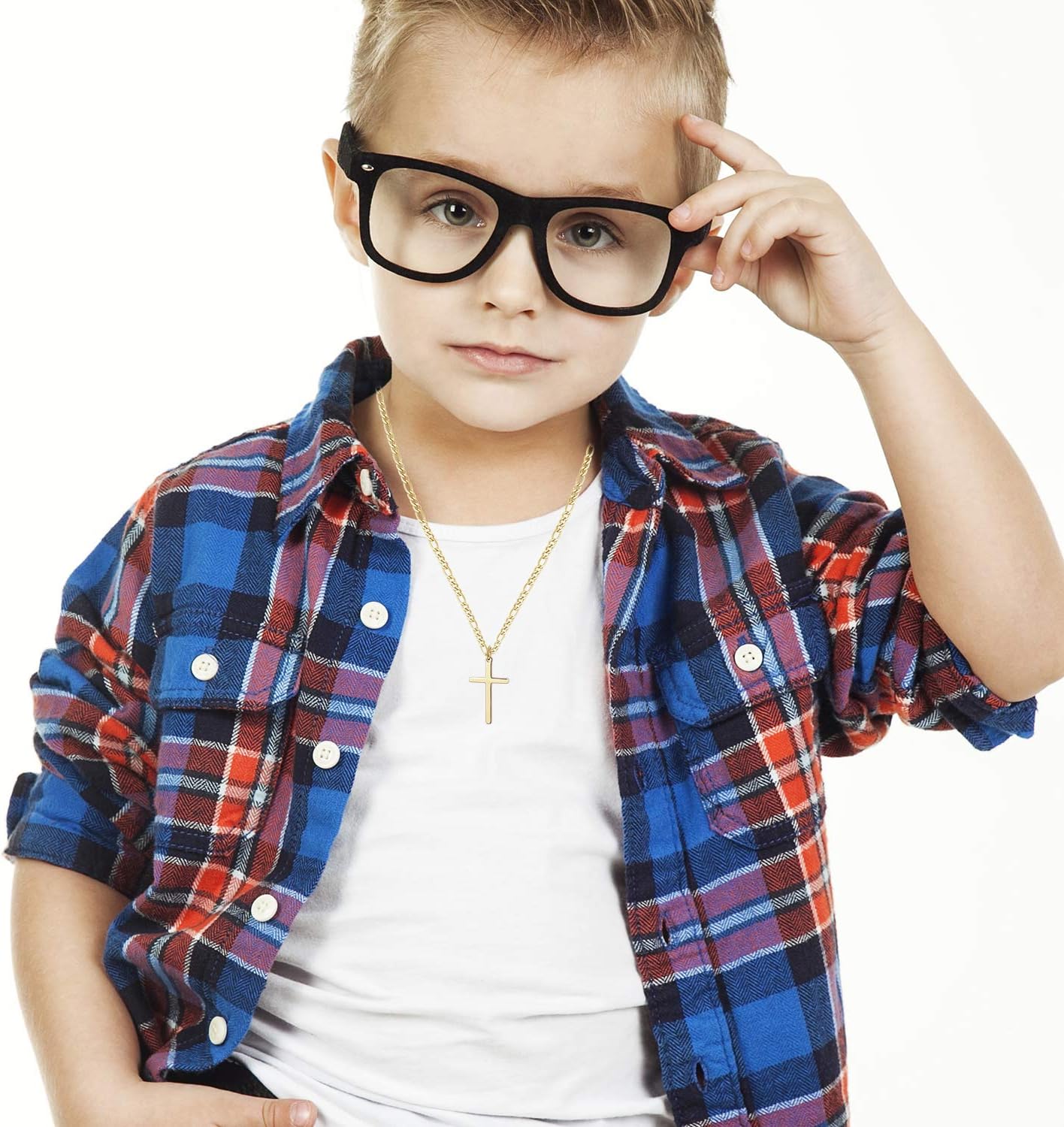 Joxevyia 14K Gold Filled Cross Necklace for Men Figaro Chain Stainless Steel Polished Cross Pendant Necklace Simple Baptism Faith Jewelry Gift - Image 2