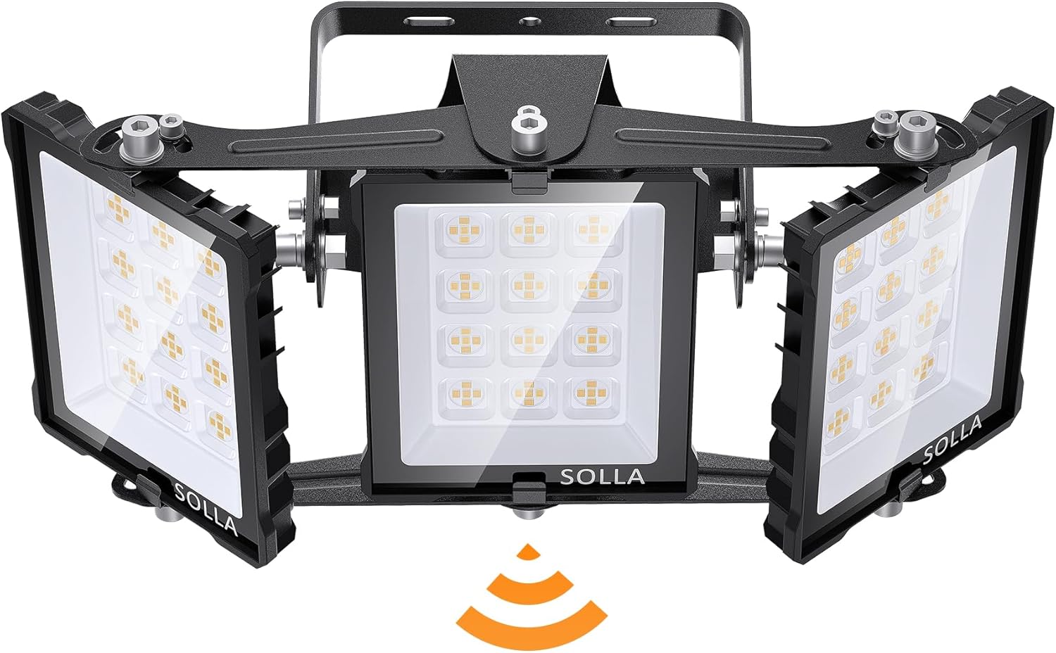 SOLLA 150W LED Flood Light Dusk to Dawn Outdoor, 15000LM Super Bright Stadium Lights, 6000K Daylight White, IP66 Waterproof, 3 Heads Adjustable Outdoor Floodlight for Yards, Arena, Street, Garden