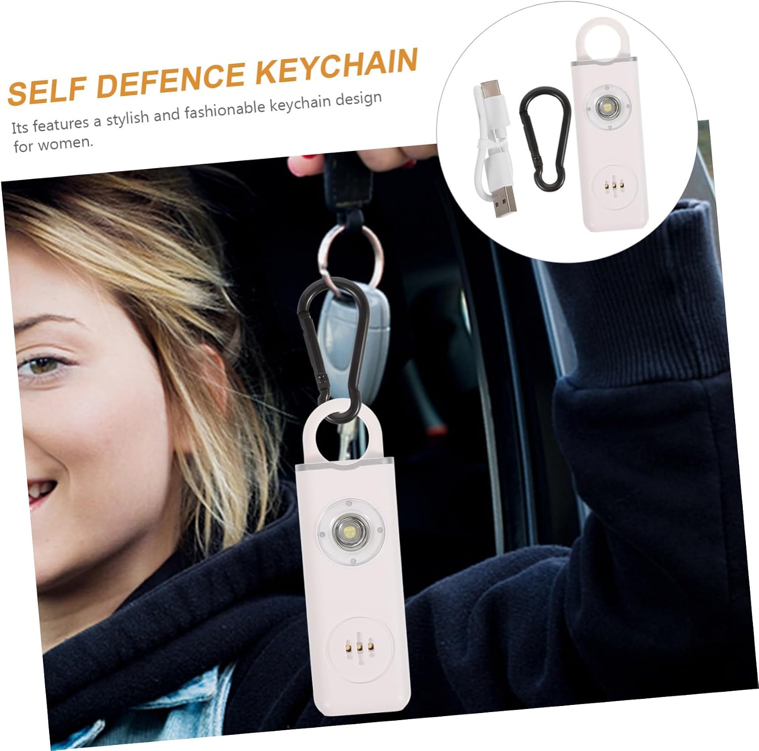 Baluue 1set Personal Alarm Rechargeable USB Self- Alarm for Loud Sound Emergency Alert Stylish Keyring Accessory for and Security