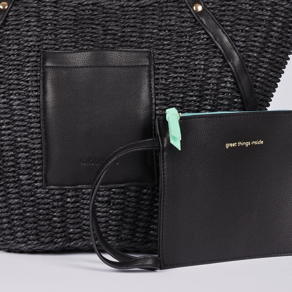 GIOSEPPO Capazo de rafia color negro para mujer rialma