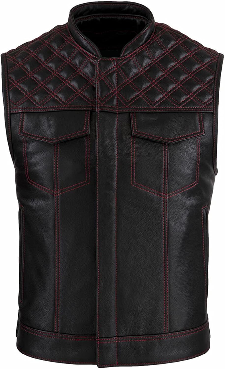 Men's Leather Vest Riding Biker Vest Diamond stitch Original Leather Motorcycle Vest With Free