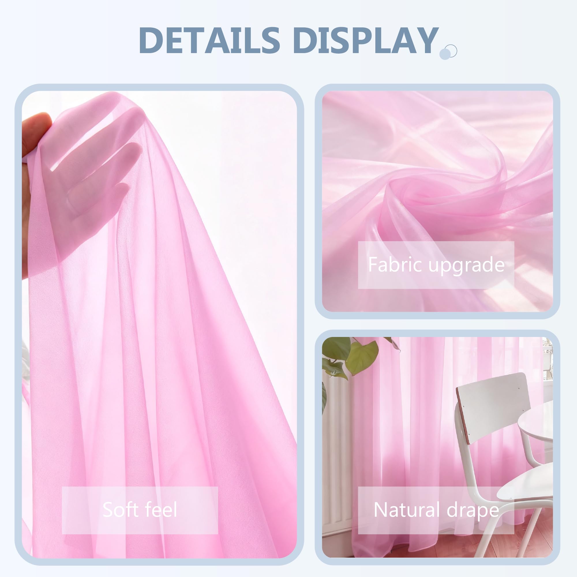 Przezroczyste Zasłony 360 x 210 cm Z Woalu Półprzezroczyste Firanki Elegancka, Wysokiej Jakości Glamour Do Dekoracji Małych Okien Kuchnia Dom Sypialnia Drzwi Roleta, Różowy