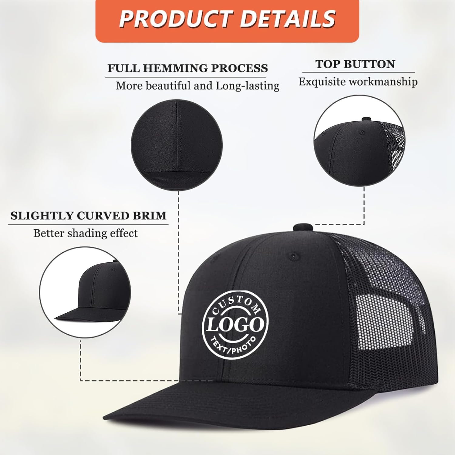 Bulk Custom Hat Print Text/Logo/Photo Personalized Baseball Caps Unisex Custom Trucker Hats for Men Women - Image 4