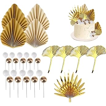 Boho Cake Decoration Set Cake Topper Gold Cake Decoration Ball Palm Leaves Cake Decoration Cake Decoration for Birthday Wedding Parties Valentine's Day Baby Shower Pack of 29
