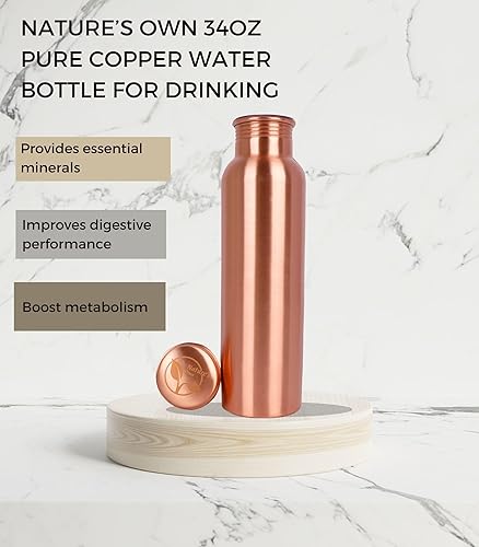 Miniatura 8 de Nature's Own Botella de agua de cobre puro de 33.8 fl oz  34 oz extra grande  Una botella de agua ayurvédica de cobre puro para beber más agua  A