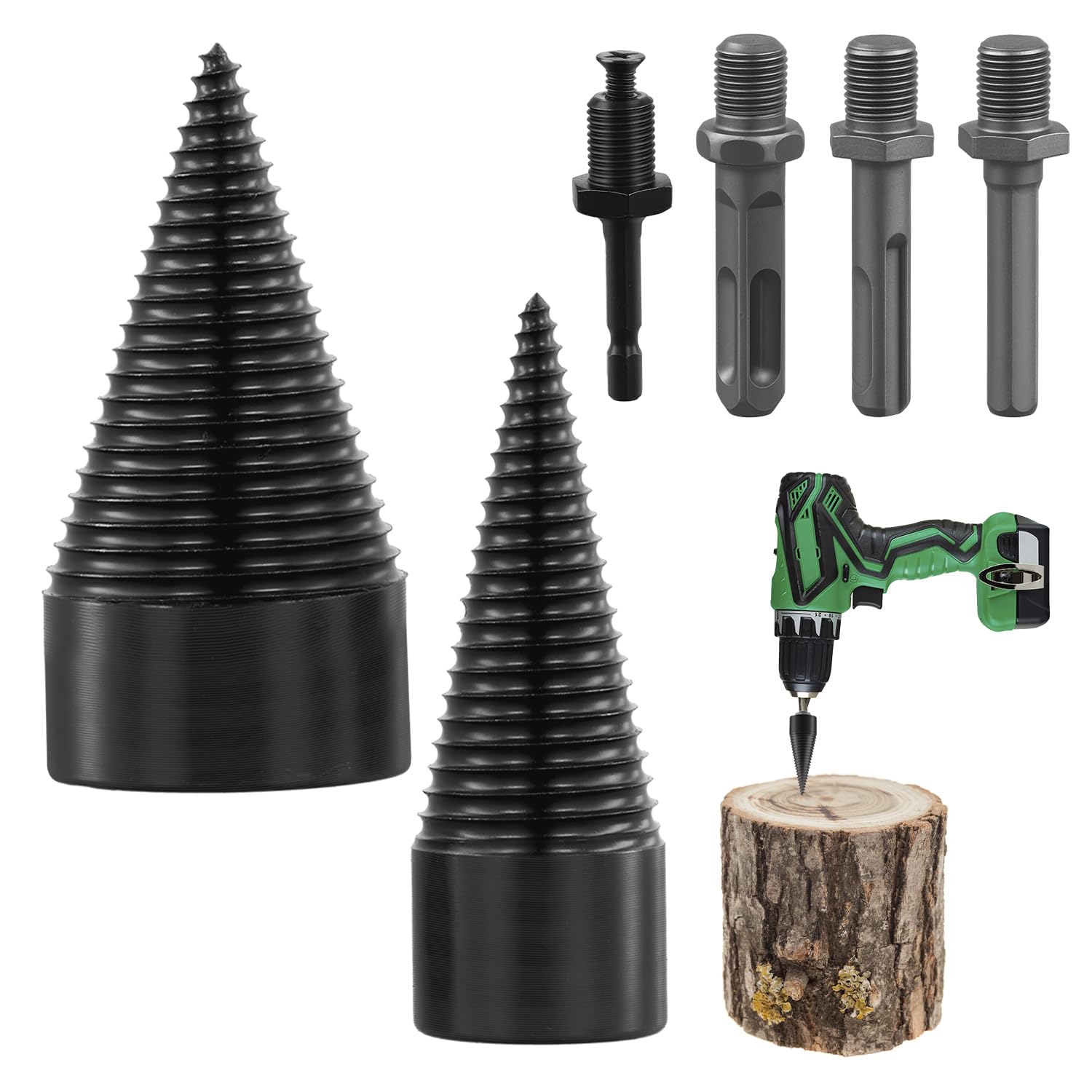 Spaccalegna per Trapano in Acciaio al Carbonio da 32 mm e 42 mm, con Tre Tipi di Maniglie Inclusi, Ideale per Uso Domestico e Outdoor