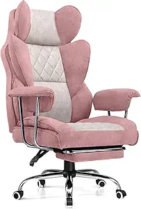 COMHOMA Big and Tall Office Chair, High Back Leather Gaming Chair with Footrest, Executive Ergonomic Office Chair with Pocket Spring Lumbar Support and with Outward Fixed Soft Armrests