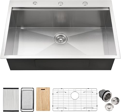 Miniatura 10 de Estación de trabajo para fregadero de cocina negra 33, 33 x 22 x 10 pulgadas, calibre 16, acero inoxidable negro, estación de trabajo de un solo