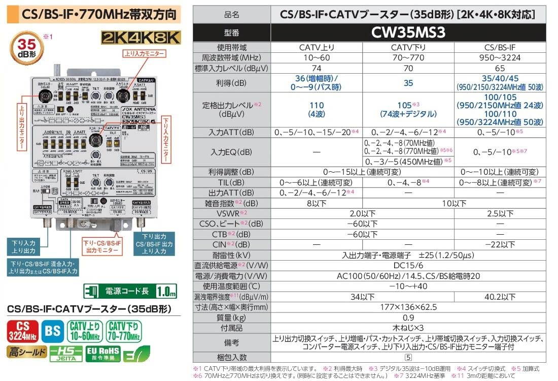 Amazon | DXアンテナ 2K・4K・8K対応 CS/BS-IF・CATVブースター 35dB型
