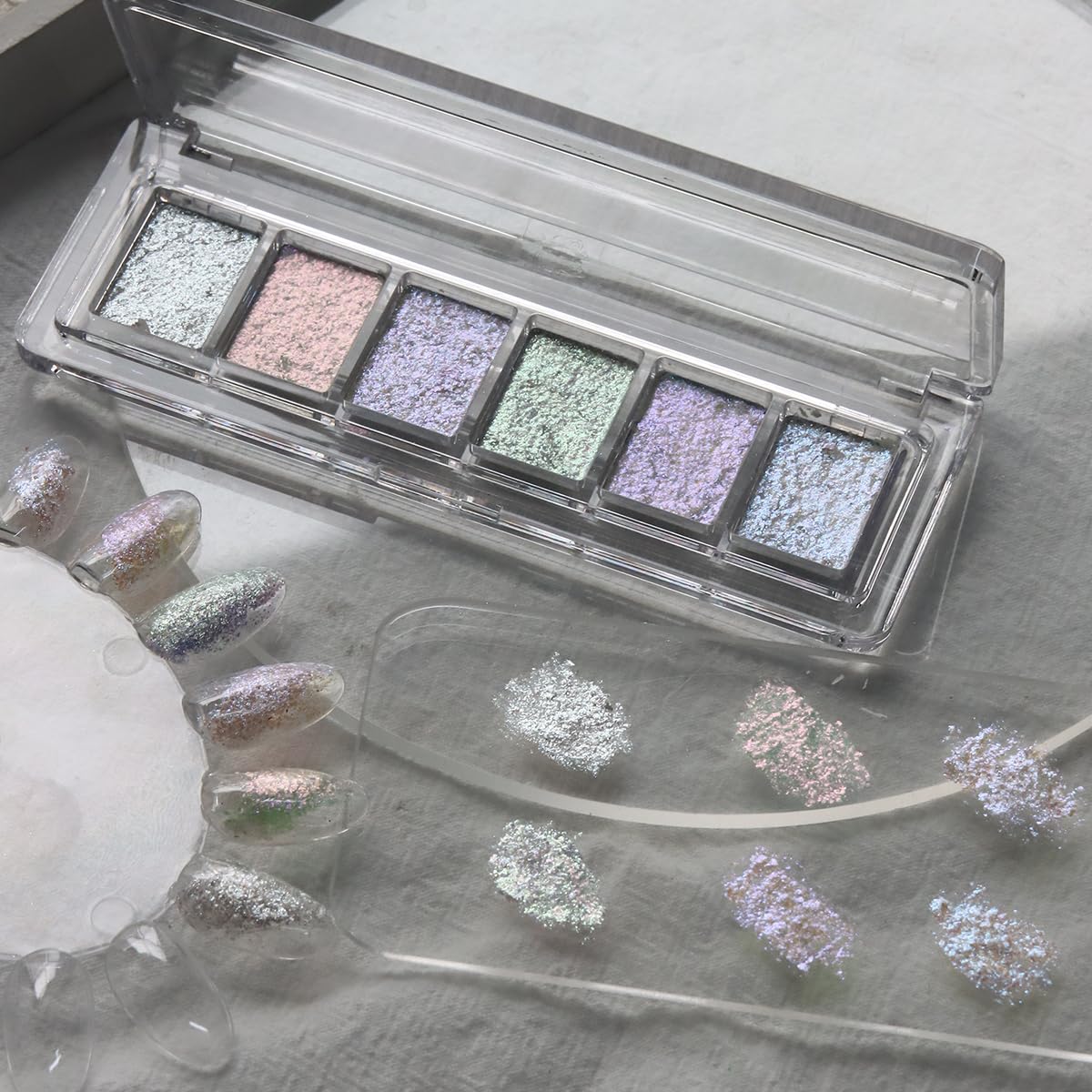 Fcozpjk Schillerndes Glitzer-Set für Nägel, 6 Farben, Schlamm-Textur, Aurora, Chrom, Nagelpuder, Rosa Blau Perlmutt, Chamäleon-Nagelflocken, Goldblatt für Nägel, Dekoration Hol
