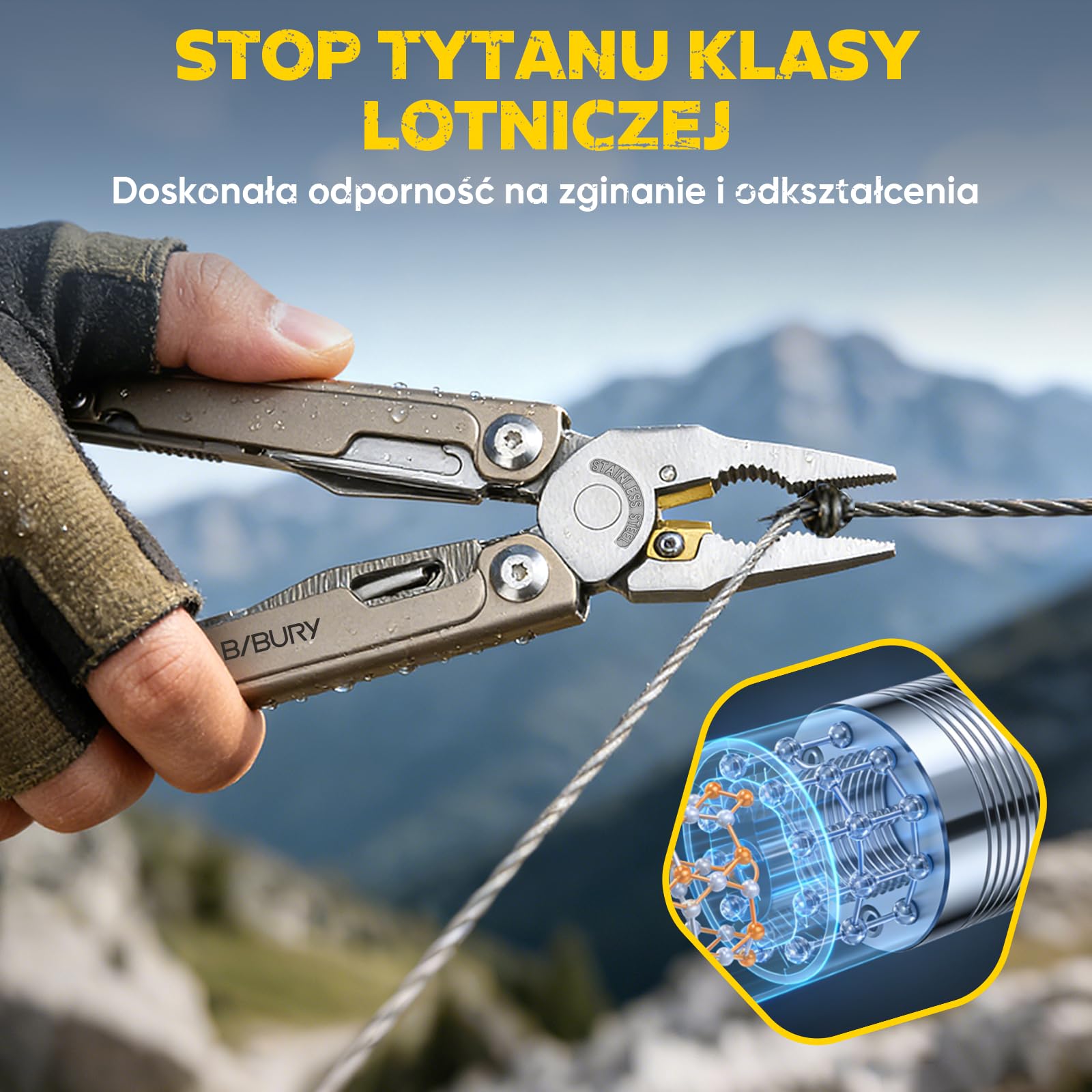 BIBURY Multitool Tytan & Stal Damasceńska,Multitool z Kombinerkami