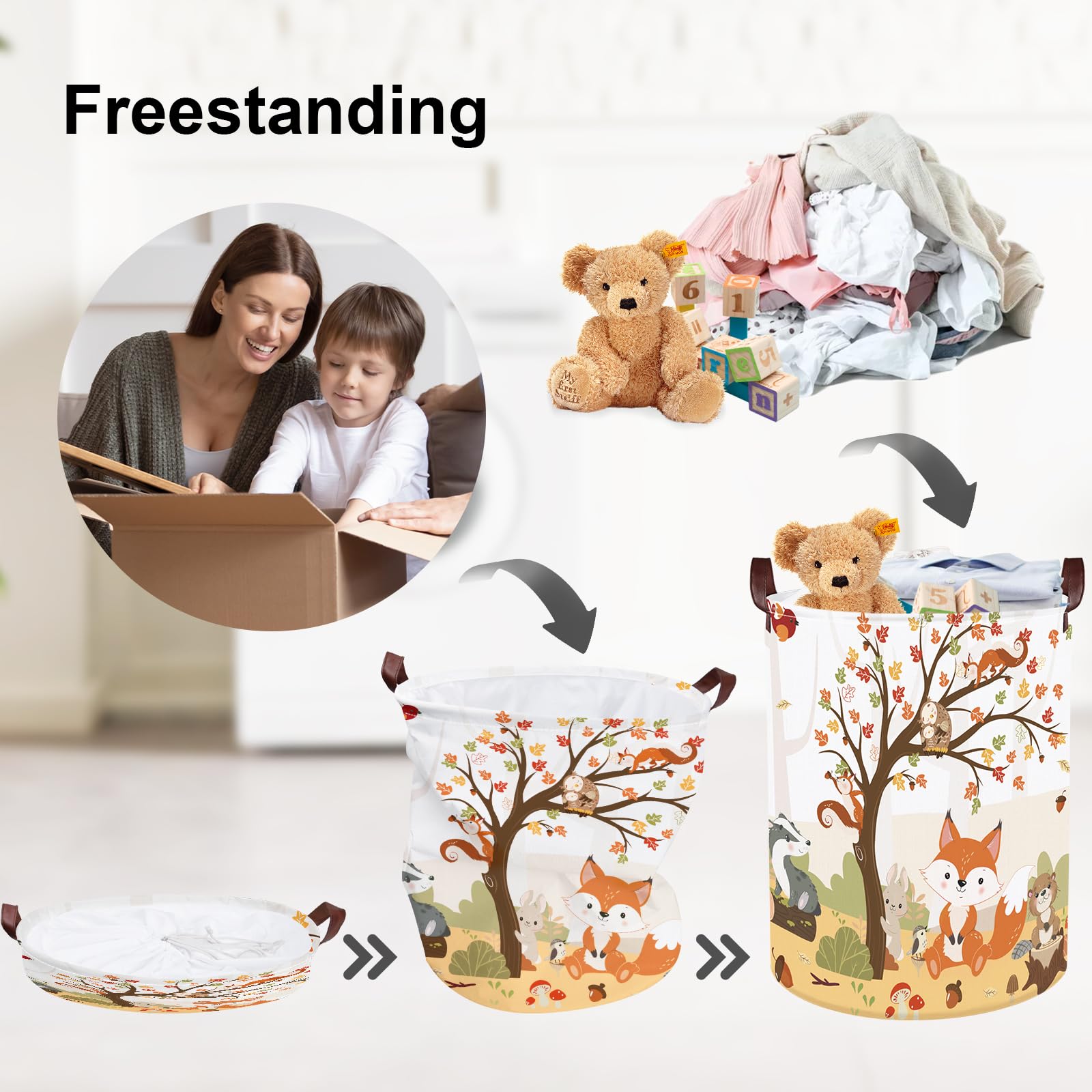 Clastyle Forest Animal Baby Laundry Hamper Collapsible Tree Clothes Kids Storage Basket Waterproof Boys Girls Toy Box for Nursery Room Fox Squirrel - Image 3