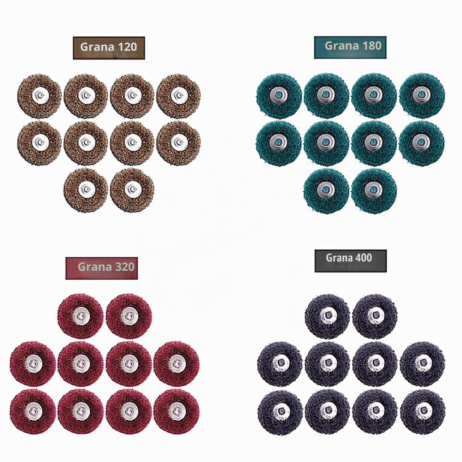 Set 40 ruote abrasive 25 mm lucidatura utensili rotanti Dremel gambo 3 mm