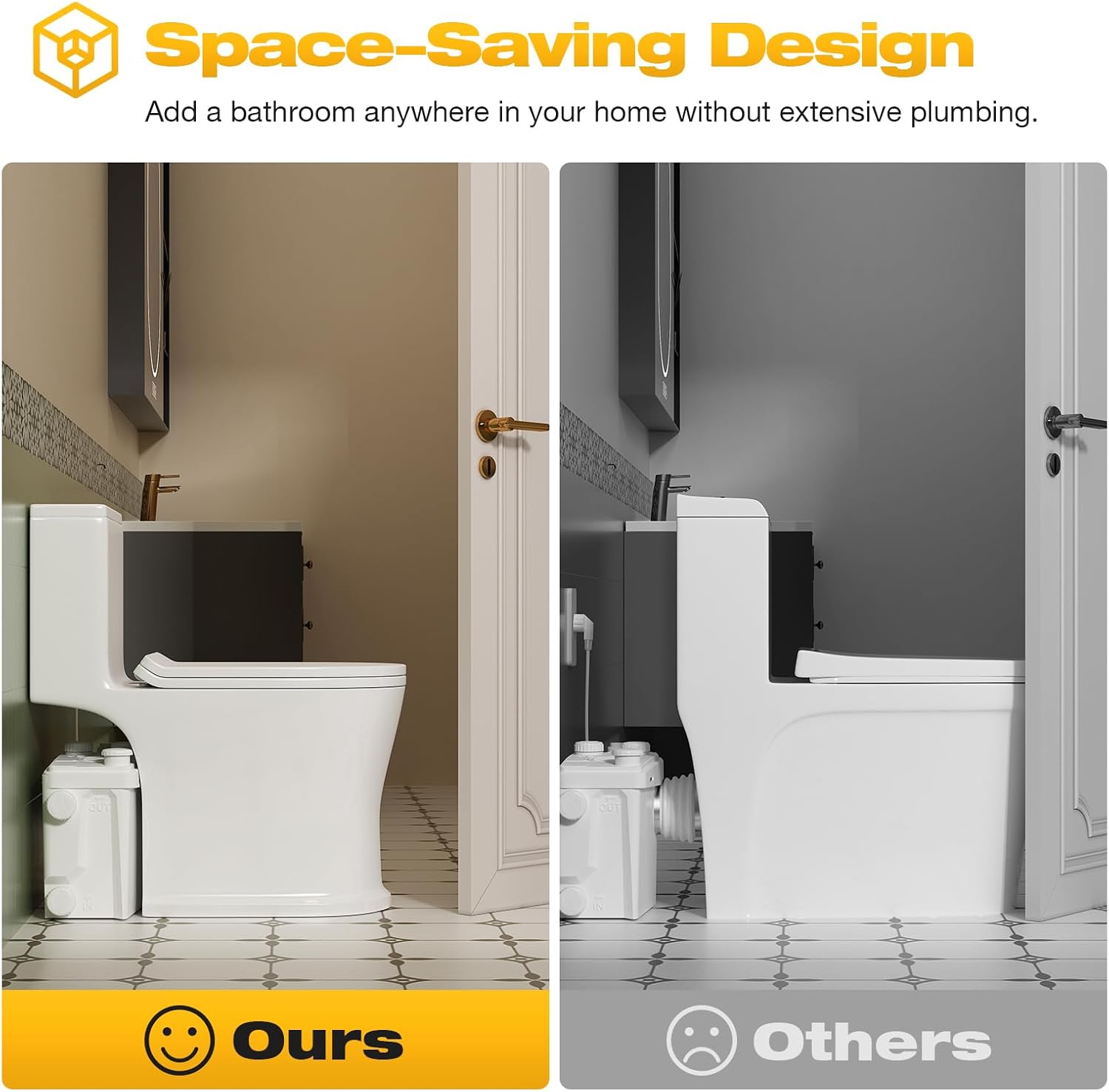 800W High Power Macerating Toilet with Pump for Basement Upflush System, Sewer Grinder Pump with 4 Inlets for Sink/Shower/Laundry Wastewater Disposal, Patented Top Access Panel, 36ft Lifting Up