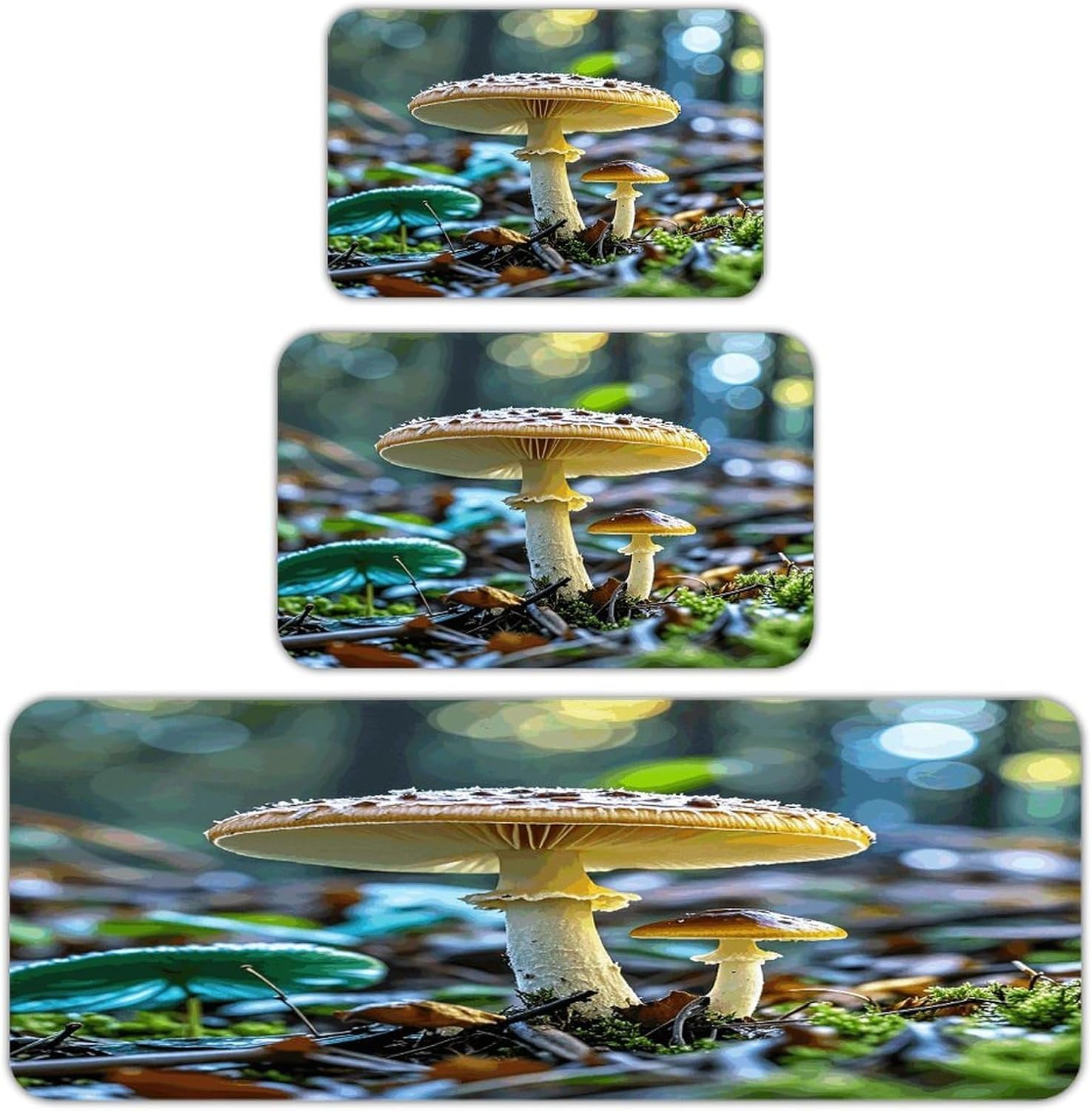 Mushrooms on The Ground Kitchen Rugs Sets of 3 Washable Non Slip Kitchen Rug Water Resistant Carpet Piece Anti Fatigue Kitchen Mats Soft Comfort Standing Mat Modern Area Rug