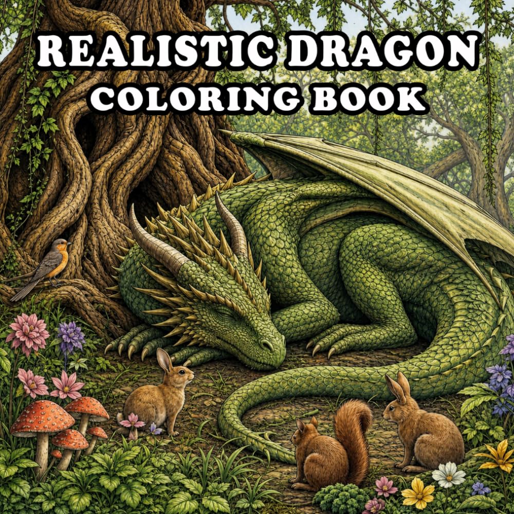 Realistic Dragon Coloring Book: An Epic Grayscale Coloring Book Featuring Realistic Dragons, Ancient Castles, Mystical Forests, Volcanoes, Crystal ... and Legendary Fantasy Landscapes for Adults