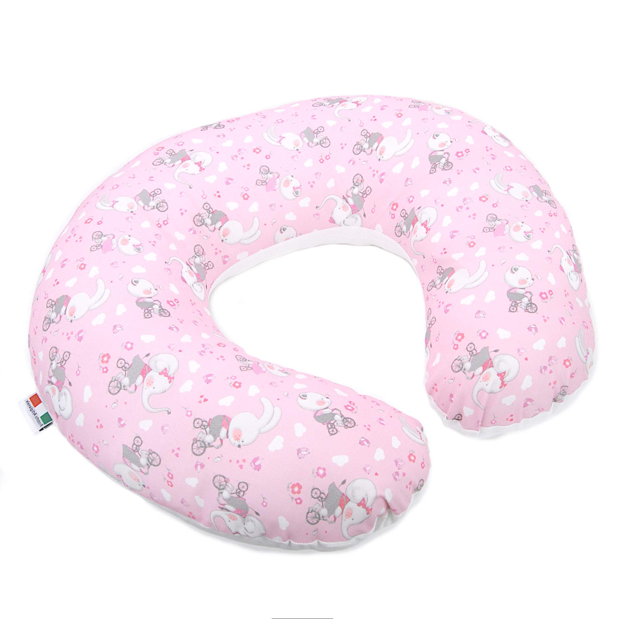 Babysanity Cuscino Allattamento Kikka Gravidanza Neonato XXL con Federa Esterna 100% Cotone Alta Qualità Sfoderabile per le Future Mamme Pratica Borsa Viaggio Made In Italy (Animaletti Rosa)