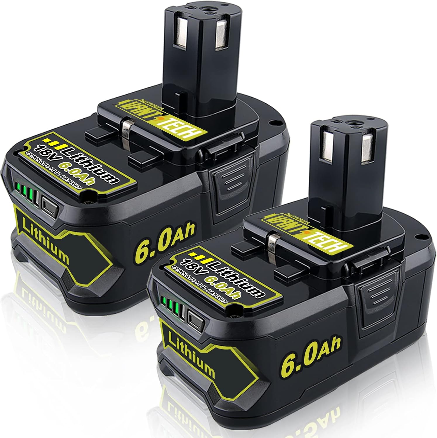 VANTTECH 2Pack P108 18V 6.0Ah Lithium Replacement for Ryobi 18V Battery P102 P103 P104 P105 P107 P108 P109 Compatible for Ryobi 18V Cordless Tools