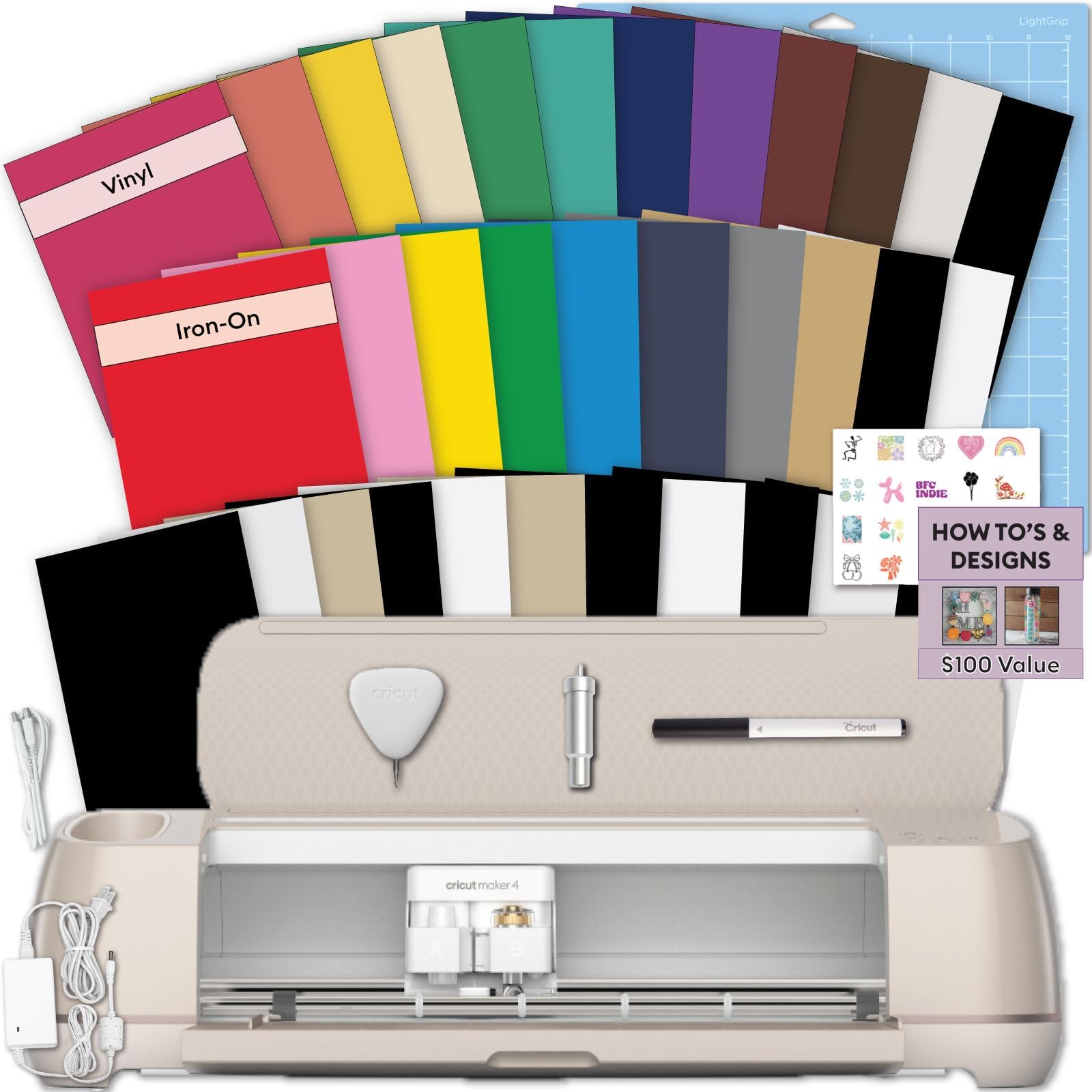 Maker 4 Starter Kit for Beginners - Smart Cutting Machine with Vinyl & Iron-On (HTV), Tools & Materials for Stickers, Shirts & DIY Crafts