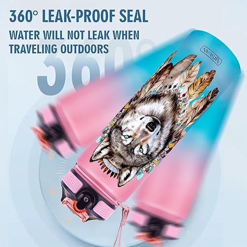 Miniatura 4 de Botella de agua de lobo de 32 onzas con marcador de tiempo, apertura de un clic, boca ancha, sin BPA, rastreador motivacional (negro)