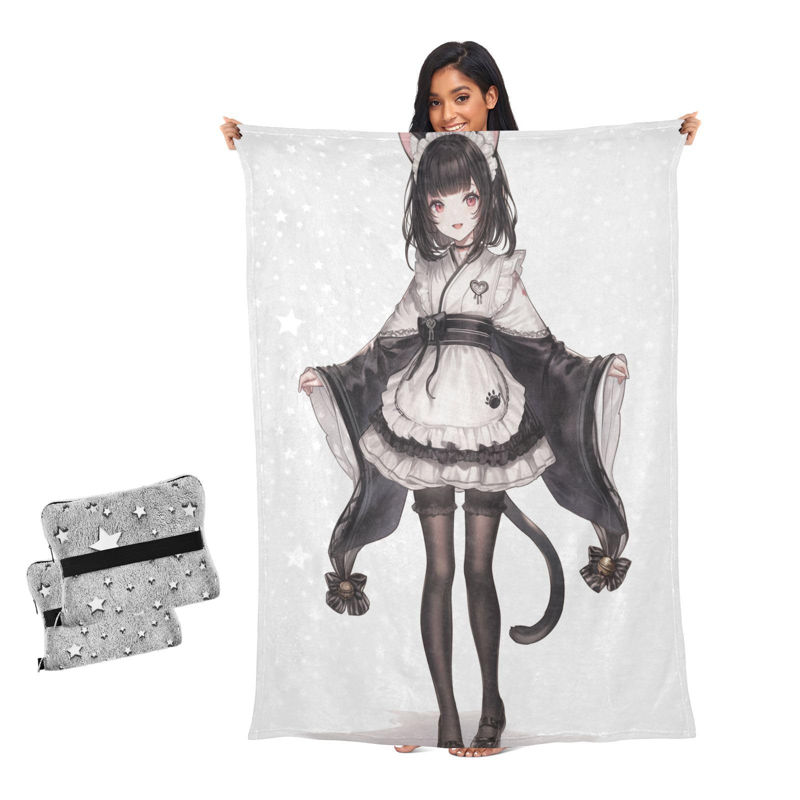 Couverture jeté de lit Catgirl contre le froid plaid de salon doux et déco chambre