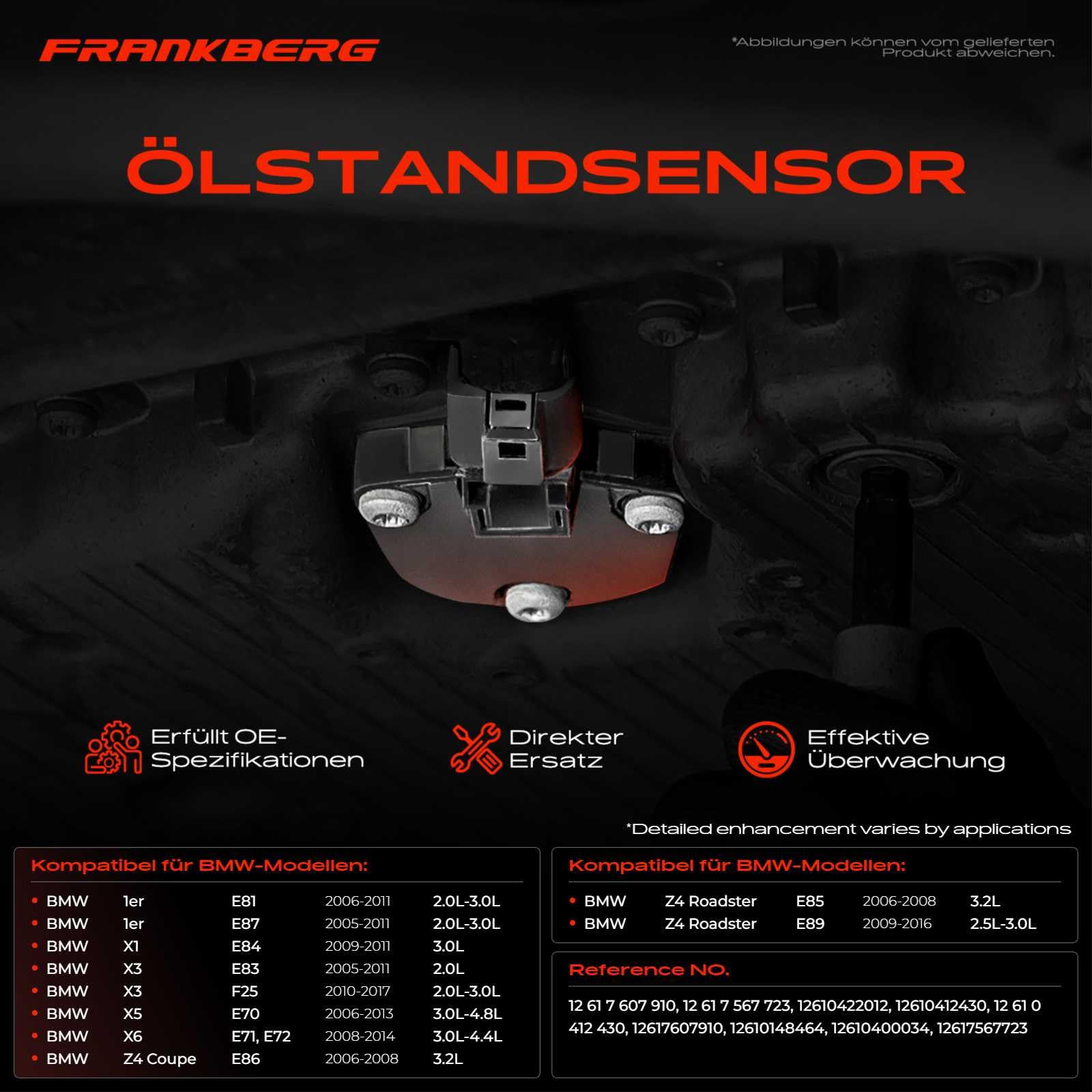 Frankberg Ölstandsensor Ölniveausensor für 1er E81 E82 E87 E88 3er E90 E91 E92 E93 5er F10 F11 E60 E61 2003-2017 12617607910