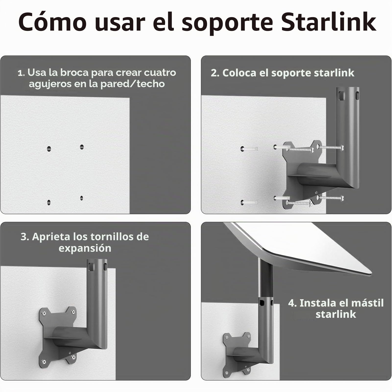 Mount Internet Kit Satellite, Wall Pole Roof Mount, Long Wall Mount, Antena Rectangular J Soporte de Montaje para V2